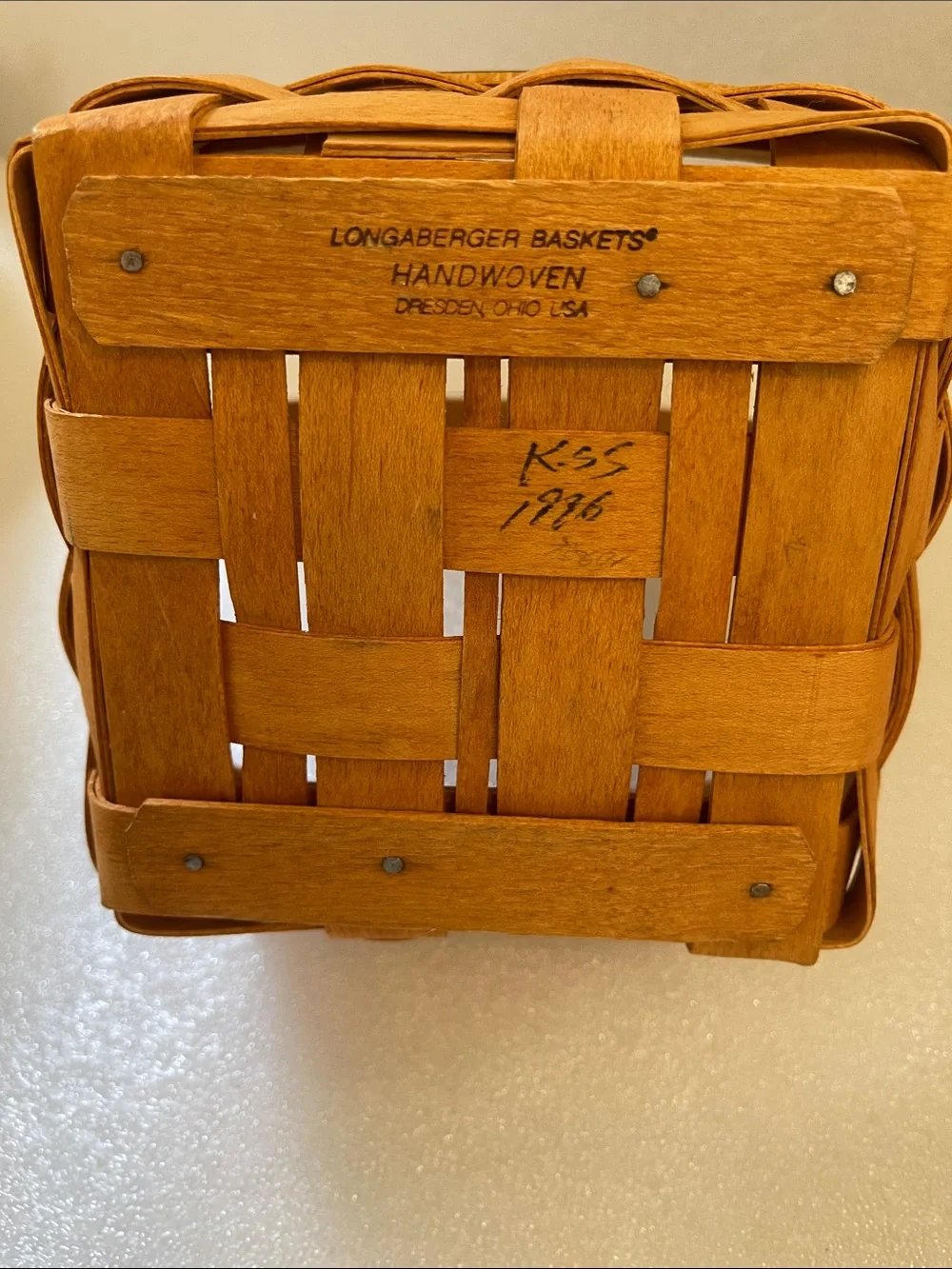 Longaberger Natural Brown Handwoven Wood Basket with Handle